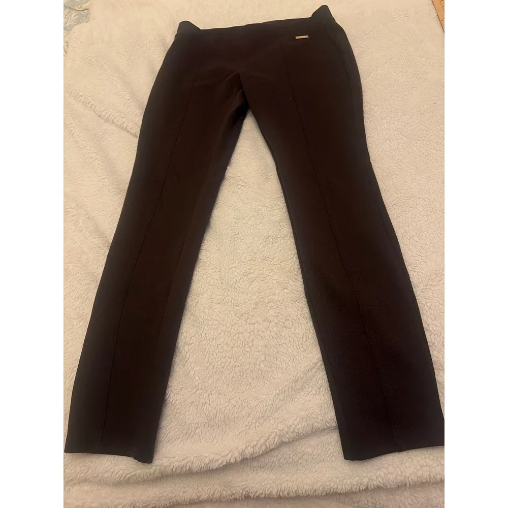 Michael Michael Kors Womens Brown Front Seam Pull On Leggings Size M Gold Logo